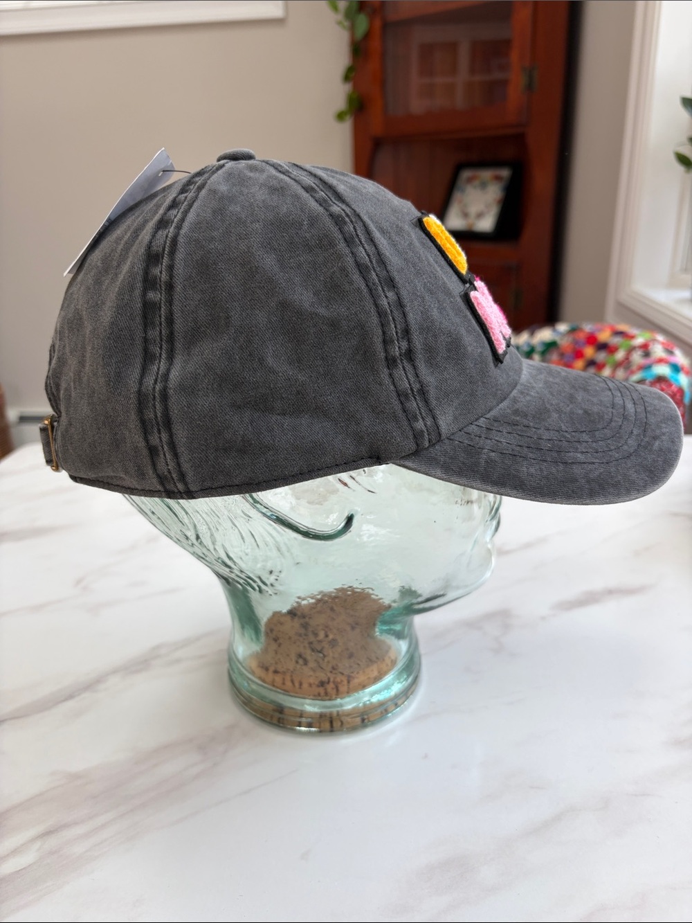 Dog Mom Embroidered Cap - Charcoal Gray with Multicolor Applique - Picture 4 of 4